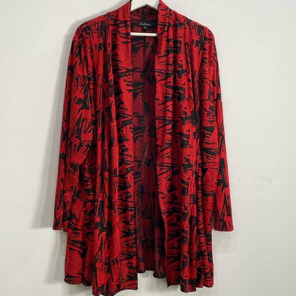 Calessa Open Front Cardigan Boho 1X Red/Black - Picture 1 of 12
